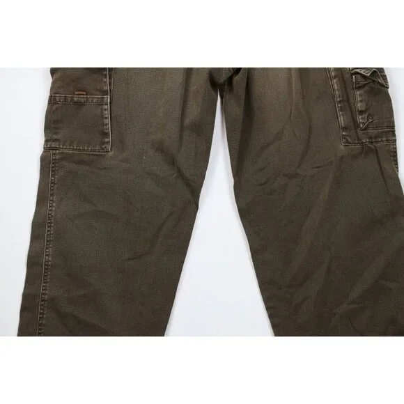 Vintage 90s Woolrich Mens 34x29 Thrashed Wide Leg Denim Cargo Jeans Breen Cotton
